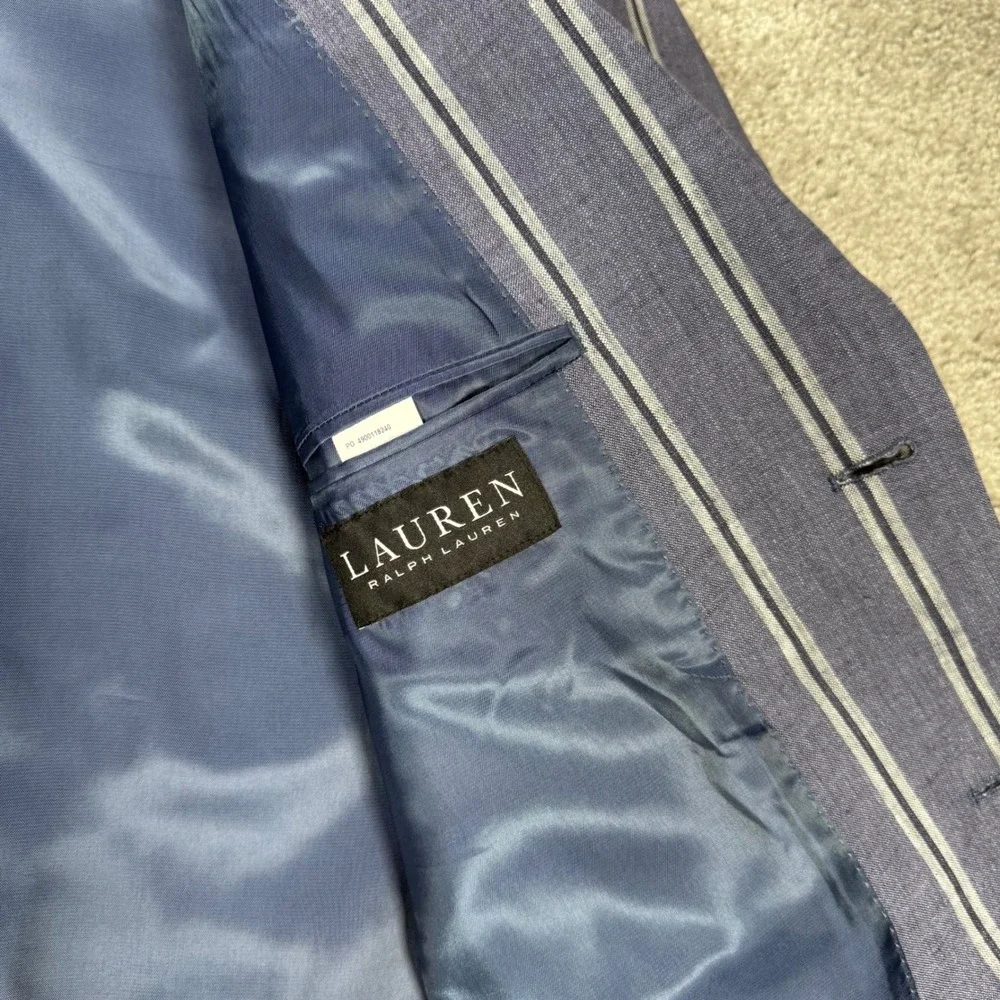 Lauren Ralph Lauren Men's 38R Blue White Striped 100% Linen Blazer Sport Coat